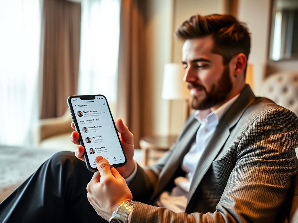 Hotel guest using the 1.Hotel guest application on a smartphone