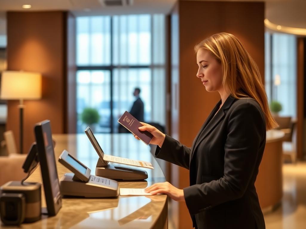 Front desk agent scanning a guest passport with the 1.ID scanner