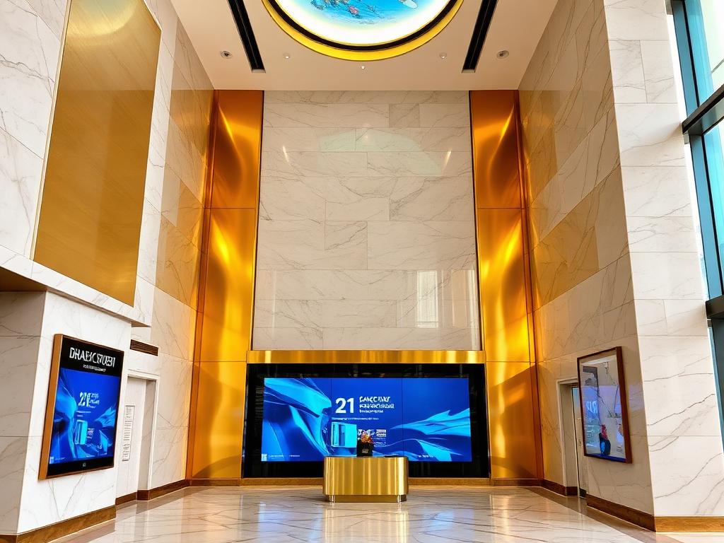Hotel lobby digital signage screen in a Middle East luxury property